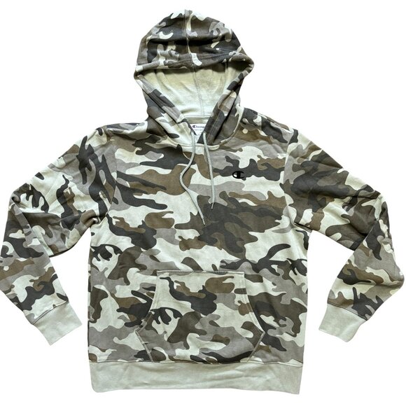 NEW CHAMPION Green Camo Pullover Hoodie Fleece lined Pouch pocket MEN'S L - Picture 1 of 8